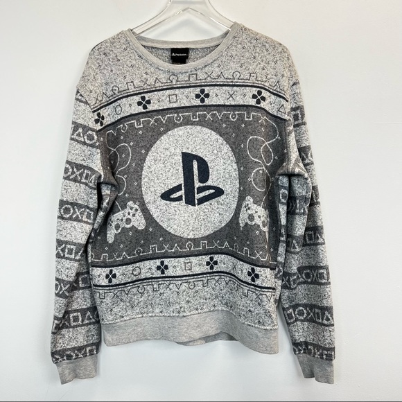 Sony Other - PlayStation Ugly Christmas Sweater Sweatshirt Grey PlayStation Logo Controller L